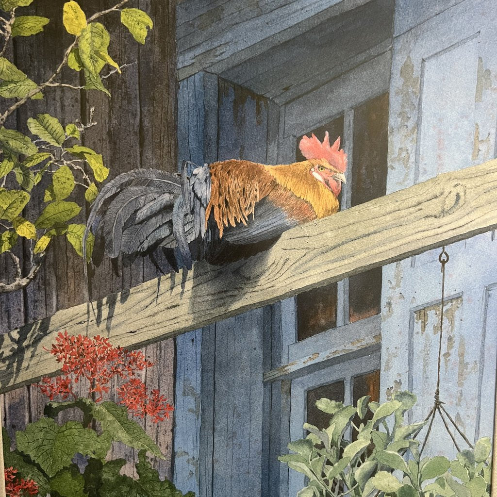 Signed Framed Giclee Rooster "King of the Porch" by: Phil Capen 28"x34"